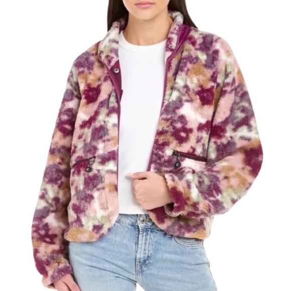 Calme Jackets & Blazers - Calme Jacket Womens Small Fleece Bomber Watercolor Floral Boho Cosmic Lined Coat